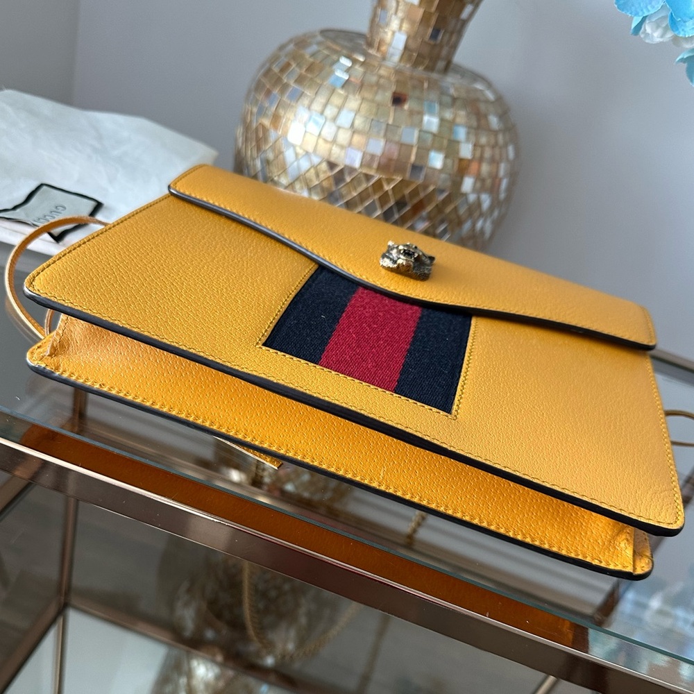 Gucci Mustard Leather Shoulder Bag with Gold Chain - Picture 11 of 16
